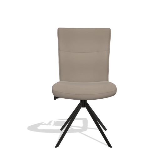 Chaise de salle à manger Monroe De Luxe 6606 en Cuir B942 (grège), pied pivotant en noir, vue de face