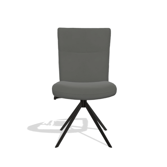 Chaise de salle à manger Monroe De Luxe 6606 en Cuir B945 (gris foncé), pied pivotant en noir, vue de face