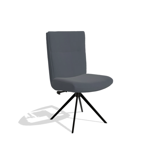 Chaise de salle à manger Monroe De Luxe 6606 en Cuir B961 (gris foncé), pied pivotant en noir, vue de trois-quarts