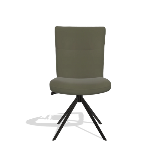 Chaise de salle à manger Monroe De Luxe 6606 en Cuir B962 (gris foncé), pied pivotant en noir, vue de face