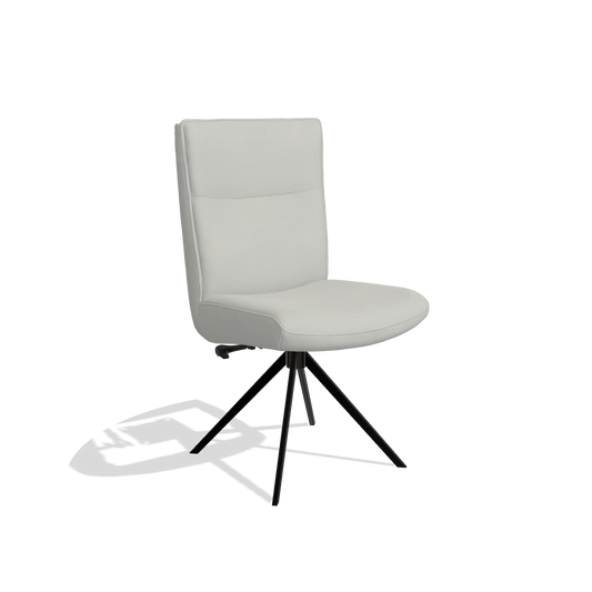 Chaise de salle à manger Monroe De Luxe 6606 en Cuir B970 (gris clair), pied pivotant en noir, vue de trois-quarts