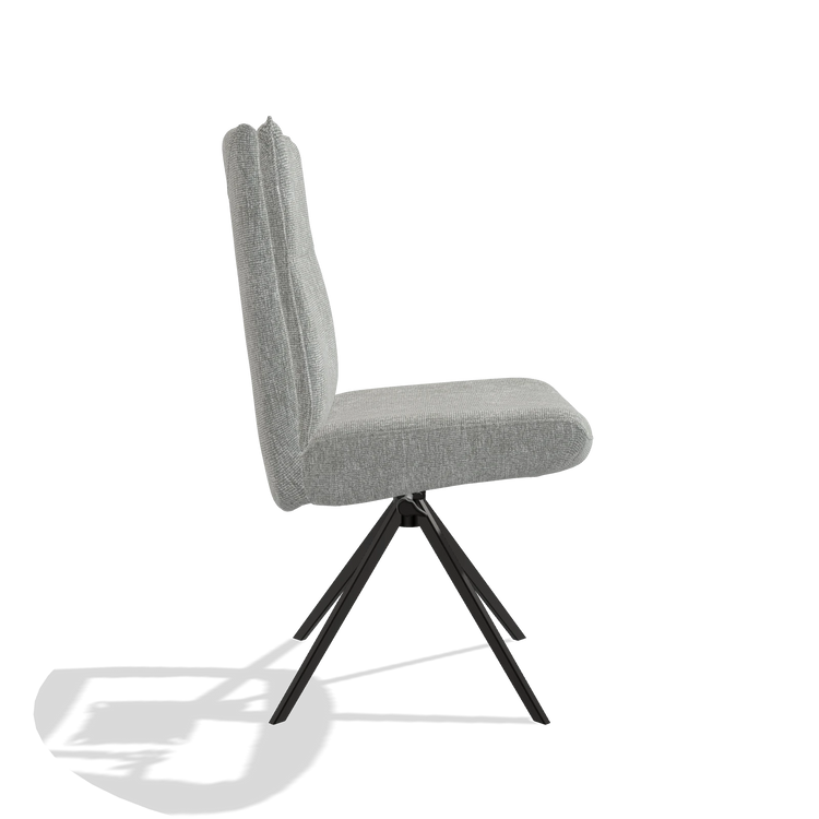 Chaise de salle à manger Monroe De Luxe 6606 en tissu Lodge 60 (grège), pied pivotant en noir, vue de profil