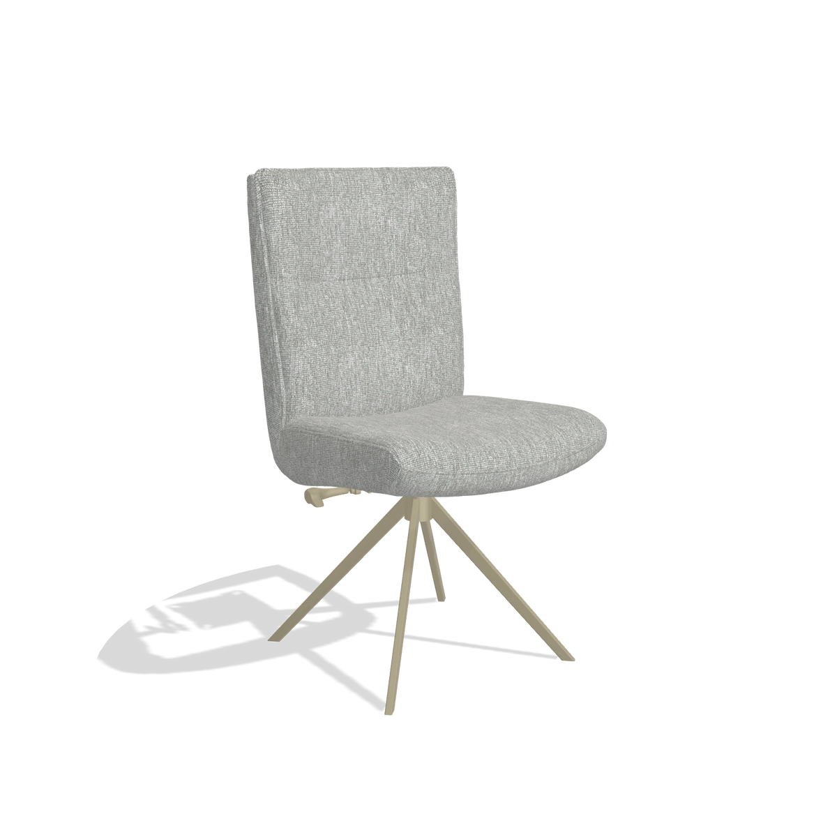 Chaise de salle à manger Monroe De Luxe 6606 en tissu Lodge 60 (grège), pied pivotant en champagne, vue de trois-quarts