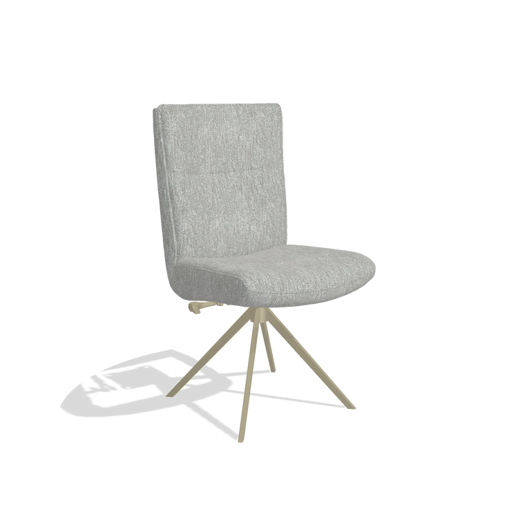 Chaise de salle à manger Monroe De Luxe 6606 en tissu Lodge 60 (grège), pied pivotant en champagne, vue de trois-quarts