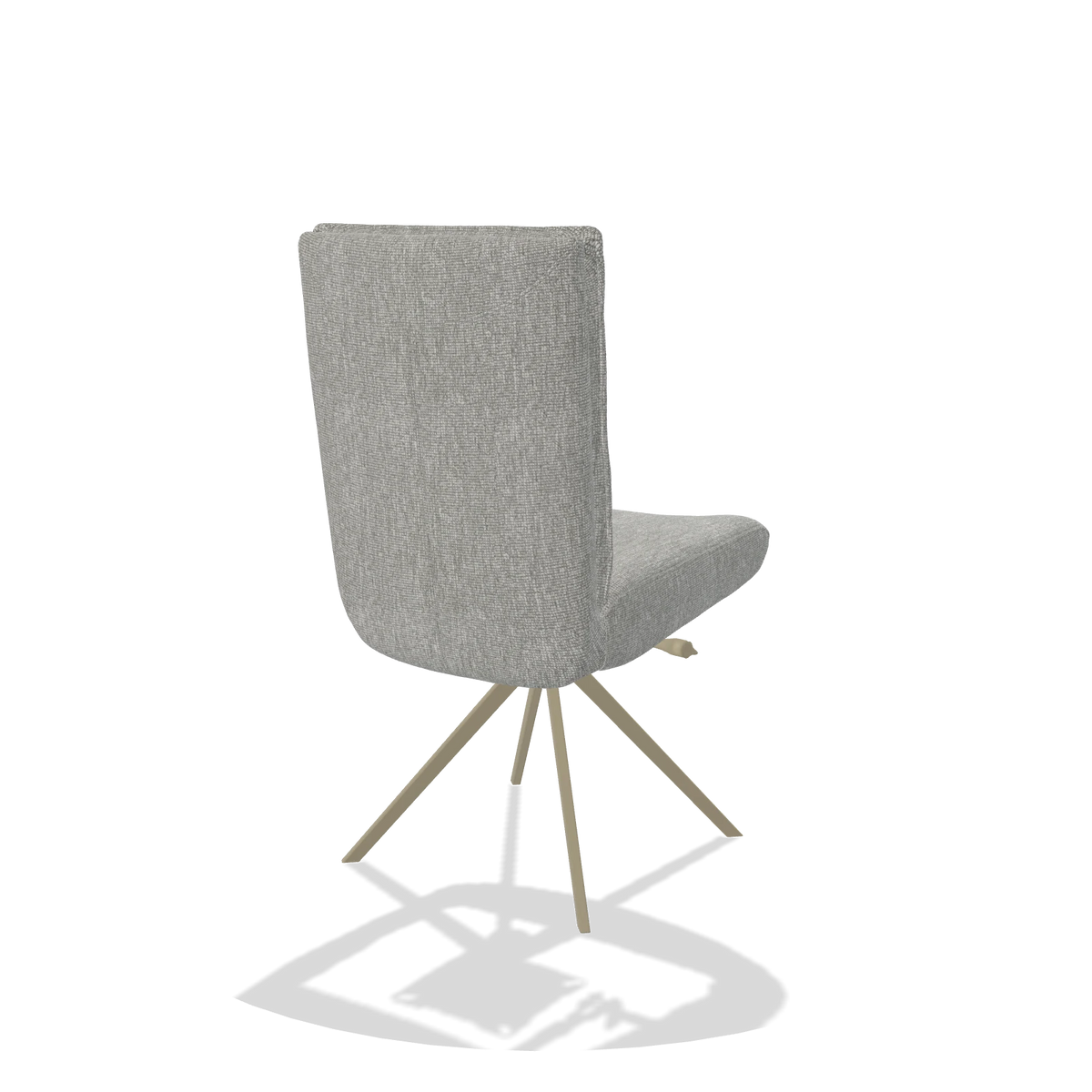 Chaise de salle à manger Monroe De Luxe 6606 en tissu Lodge 60 (grège), pied pivotant en champagne, vue de trois-quarts arrière