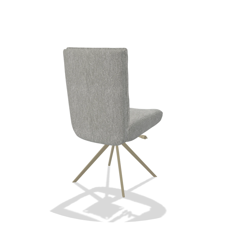 Chaise de salle à manger Monroe De Luxe 6606 en tissu Lodge 60 (grège), pied pivotant en champagne, vue de trois-quarts arrière