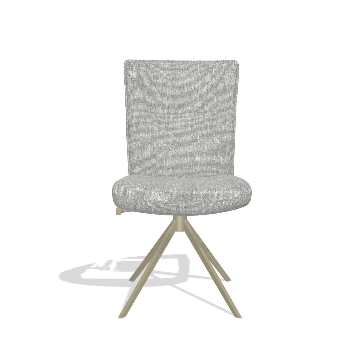 Chaise de salle à manger Monroe De Luxe 6606 en tissu Lodge 60 (grège), pied pivotant en champagne, vue de face