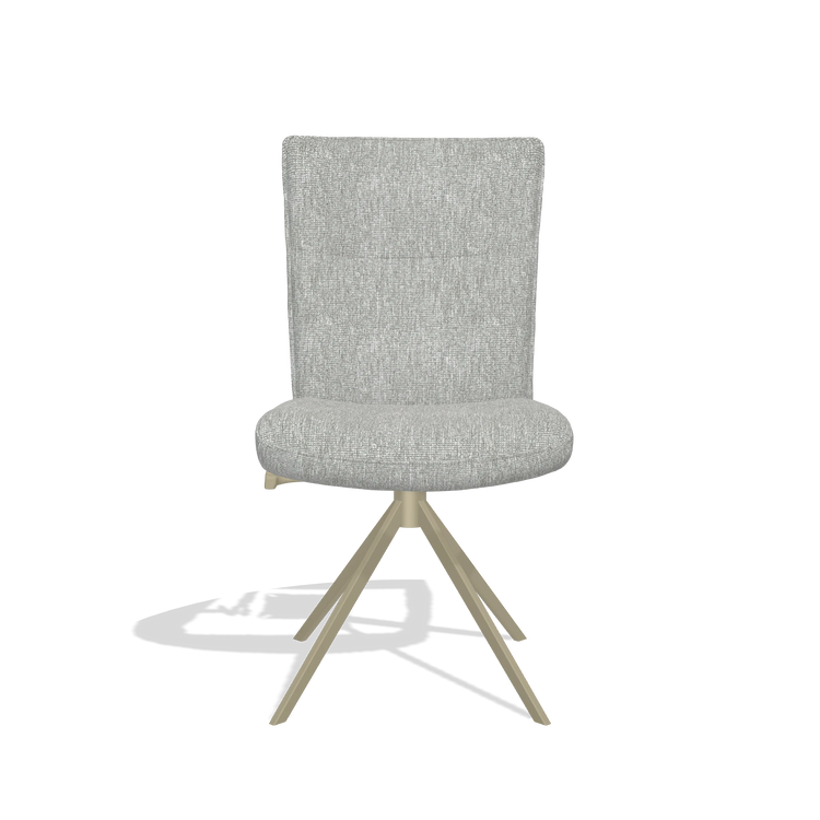 Chaise de salle à manger Monroe De Luxe 6606 en tissu Lodge 60 (grège), pied pivotant en champagne, vue de face