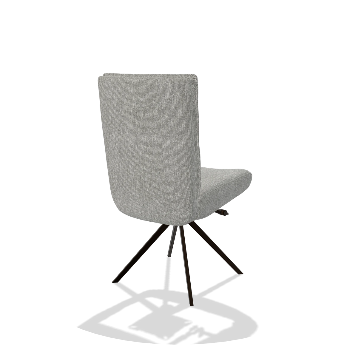 Chaise de salle à manger Monroe De Luxe 6606 en tissu Lodge 60 (grège), pied pivotant en espresso, vue de trois-quarts arrière