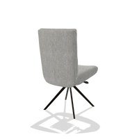 Chaise de salle à manger Monroe De Luxe 6606 en tissu Lodge 60 (grège), pied pivotant en espresso, vue de trois-quarts arrière
