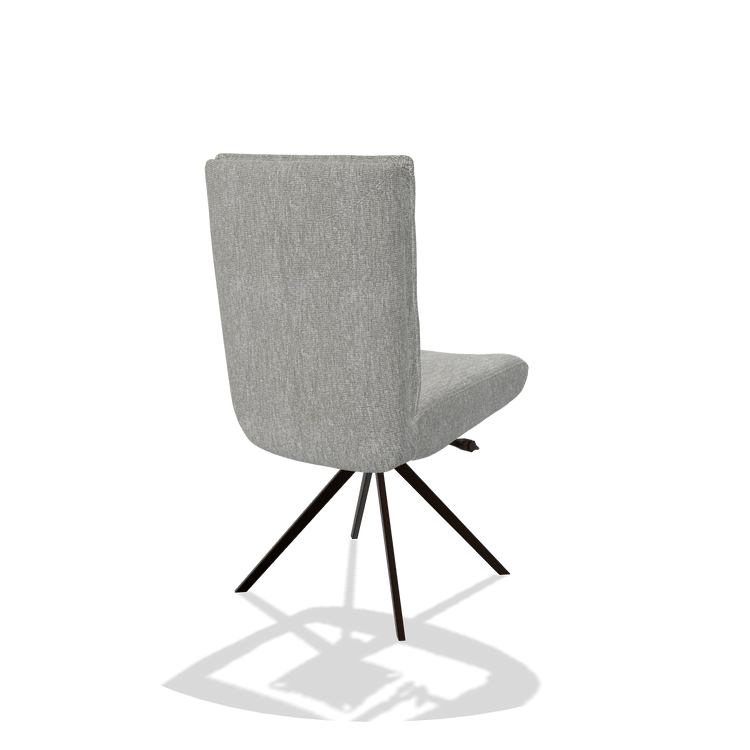 Chaise de salle à manger Monroe De Luxe 6606 en tissu Lodge 60 (grège), pied pivotant en espresso, vue de trois-quarts arrière