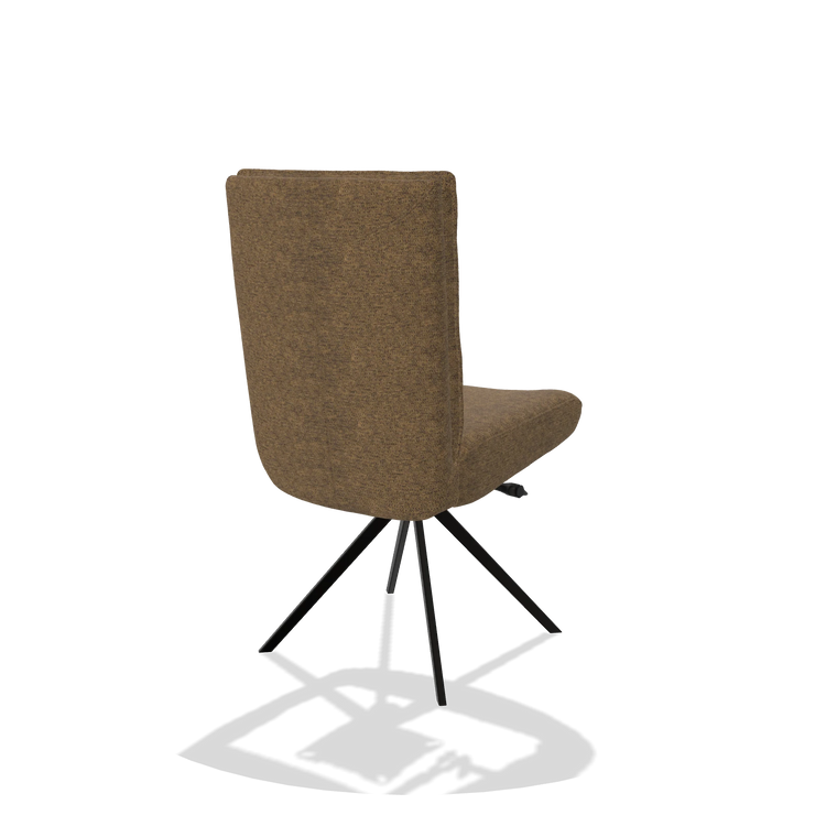 Dining Chair Monroe De Luxe 6606 in Mito 14 fabric (brown), black swivel base, back angled view