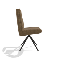 Dining Chair Monroe De Luxe 6606 in Mito 14 fabric (brown), black swivel base, side view