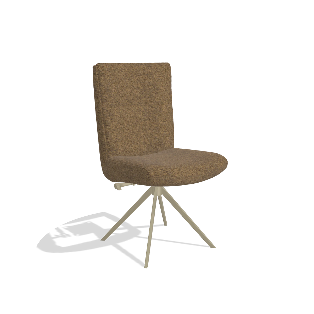 Dining Chair Monroe De Luxe 6606 in Mito 14 fabric (brown), champagne swivel base, angled view