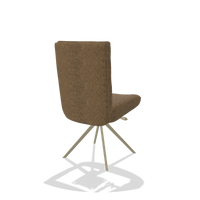 Dining Chair Monroe De Luxe 6606 in Mito 14 fabric (brown), champagne swivel base, back angled view