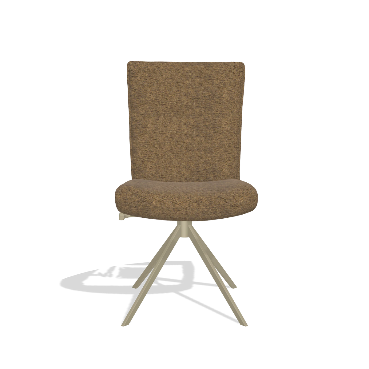 Dining Chair Monroe De Luxe 6606 in Mito 14 fabric (brown), champagne swivel base, front view