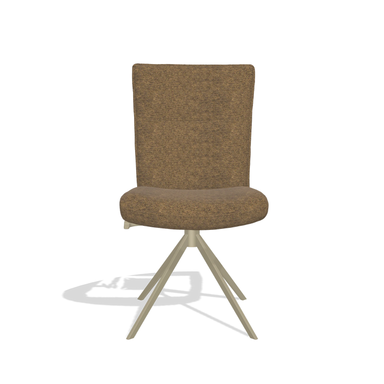 Dining Chair Monroe De Luxe 6606 in Mito 14 fabric (brown), champagne swivel base, front view