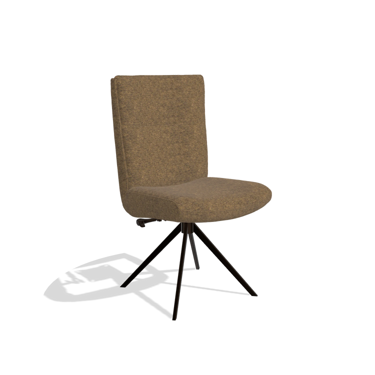 Dining Chair Monroe De Luxe 6606 in Mito 14 fabric (brown), espresso swivel base, angled view