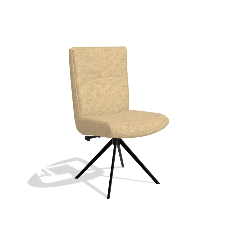 Dining Chair Monroe De Luxe 6606 in Mito 170 fabric (beige), black swivel base, angled view