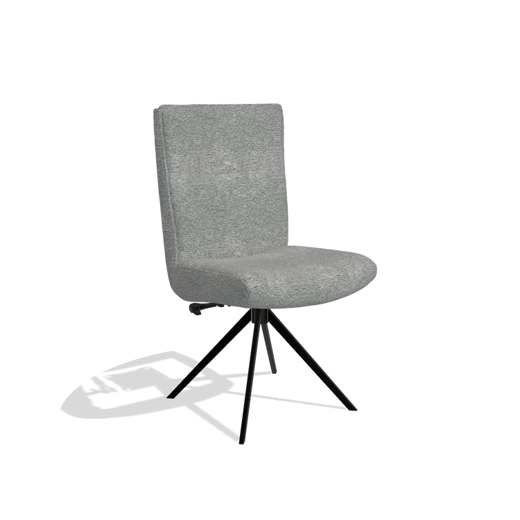 Dining Chair Monroe De Luxe 6606 in Mito 97 fabric (taupe), black swivel base, angled view