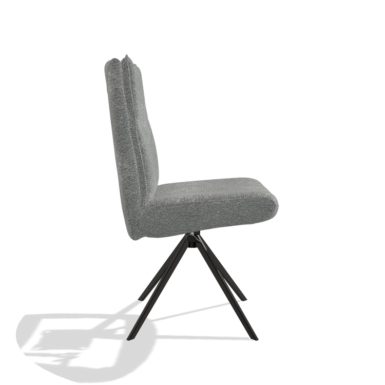Dining Chair Monroe De Luxe 6606 in Mito 97 fabric (taupe), black swivel base, side view