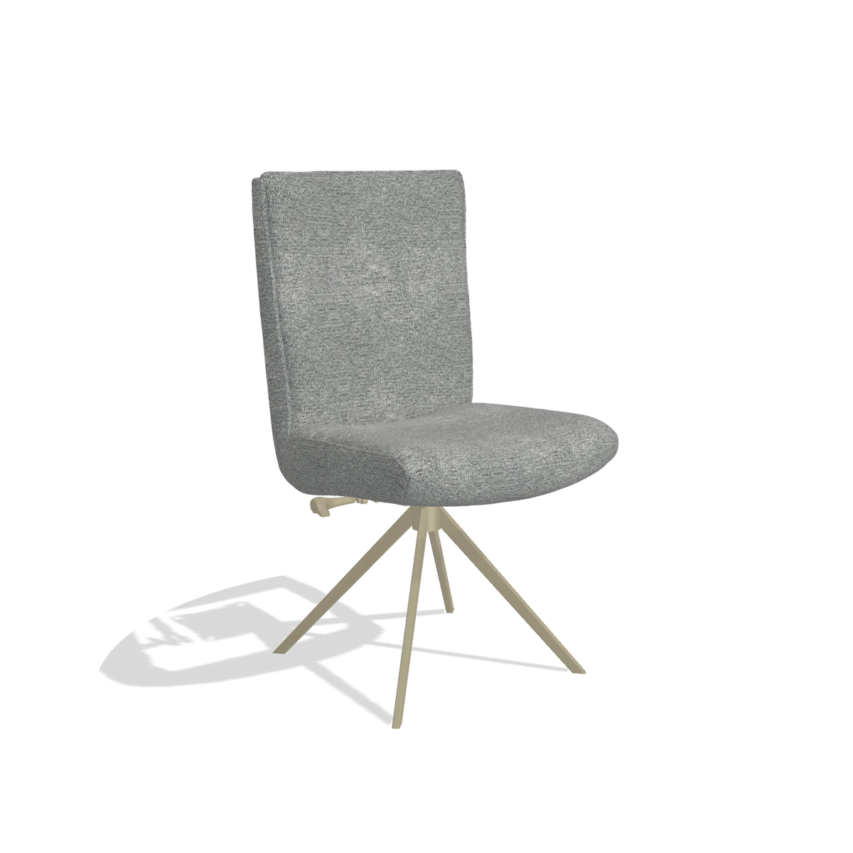 Dining Chair Monroe De Luxe 6606 in Mito 97 fabric (taupe), champagne swivel base, angled view