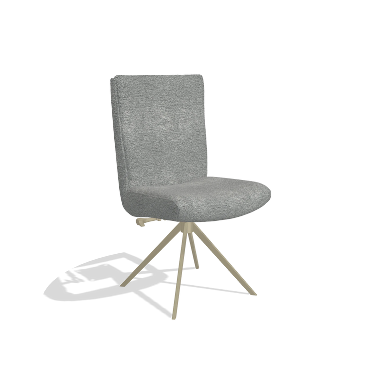 Dining Chair Monroe De Luxe 6606 in Mito 97 fabric (taupe), champagne swivel base, angled view