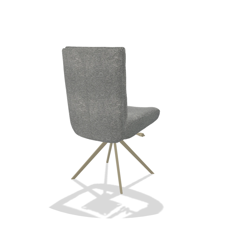 Dining Chair Monroe De Luxe 6606 in Mito 97 fabric (taupe), champagne swivel base, back angled view