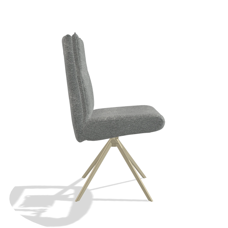 Dining Chair Monroe De Luxe 6606 in Mito 97 fabric (taupe), champagne swivel base, side view