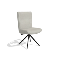 Dining Chair Monroe De Luxe 6606 in Rhythm 101 fabric (greige), black swivel base, angled view