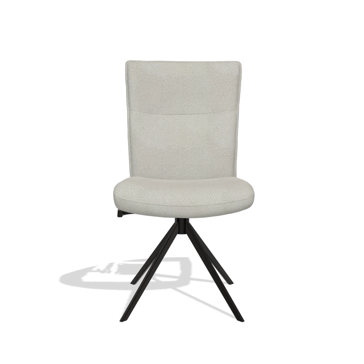 Dining Chair Monroe De Luxe 6606 in Rhythm 101 fabric (greige), black swivel base, front view