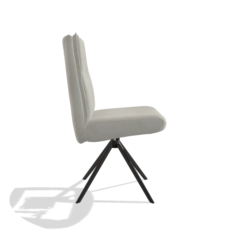 Dining Chair Monroe De Luxe 6606 in Rhythm 101 fabric (greige), black swivel base, side view