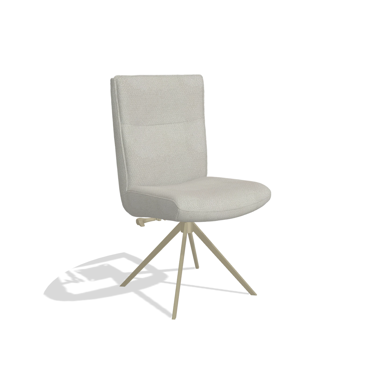 Dining Chair Monroe De Luxe 6606 in Rhythm 101 fabric (greige), champagne swivel base, angled view