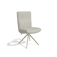 Dining Chair Monroe De Luxe 6606 in Rhythm 101 fabric (greige), champagne swivel base, angled view
