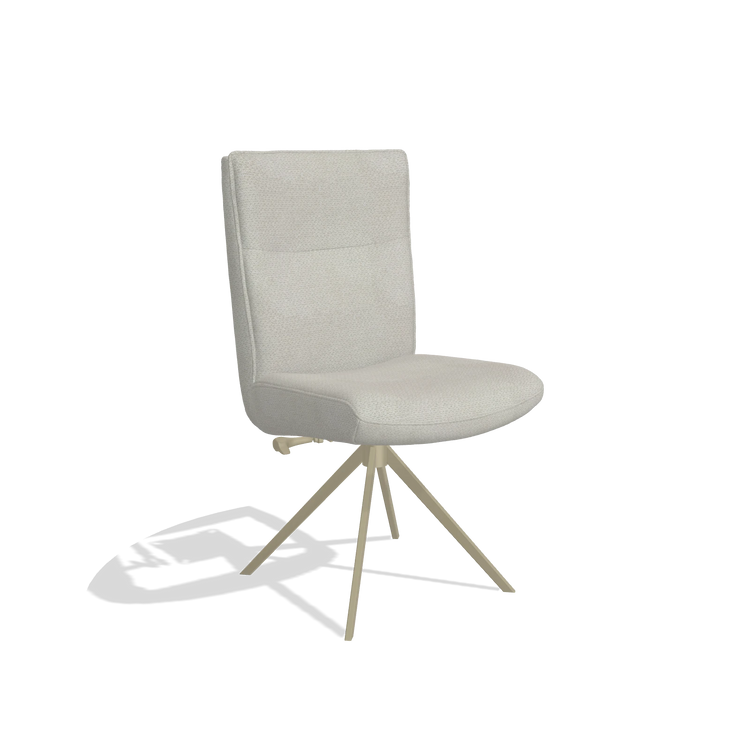 Dining Chair Monroe De Luxe 6606 in Rhythm 101 fabric (greige), champagne swivel base, angled view