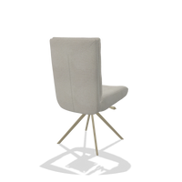 Dining Chair Monroe De Luxe 6606 in Rhythm 101 fabric (greige), champagne swivel base, back angled view