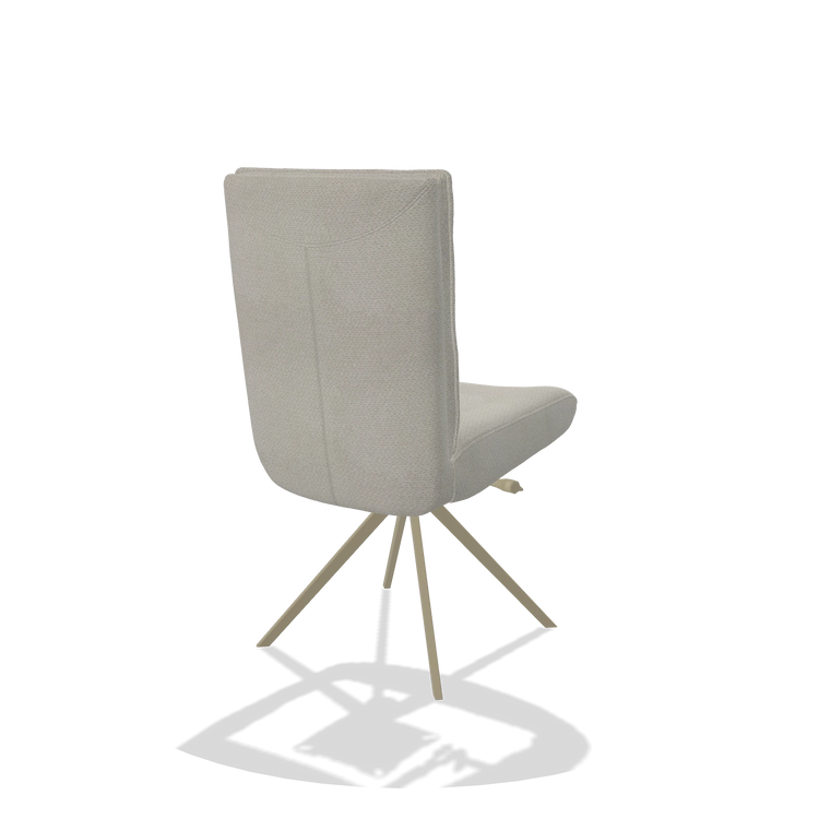 Dining Chair Monroe De Luxe 6606 in Rhythm 101 fabric (greige), champagne swivel base, back angled view