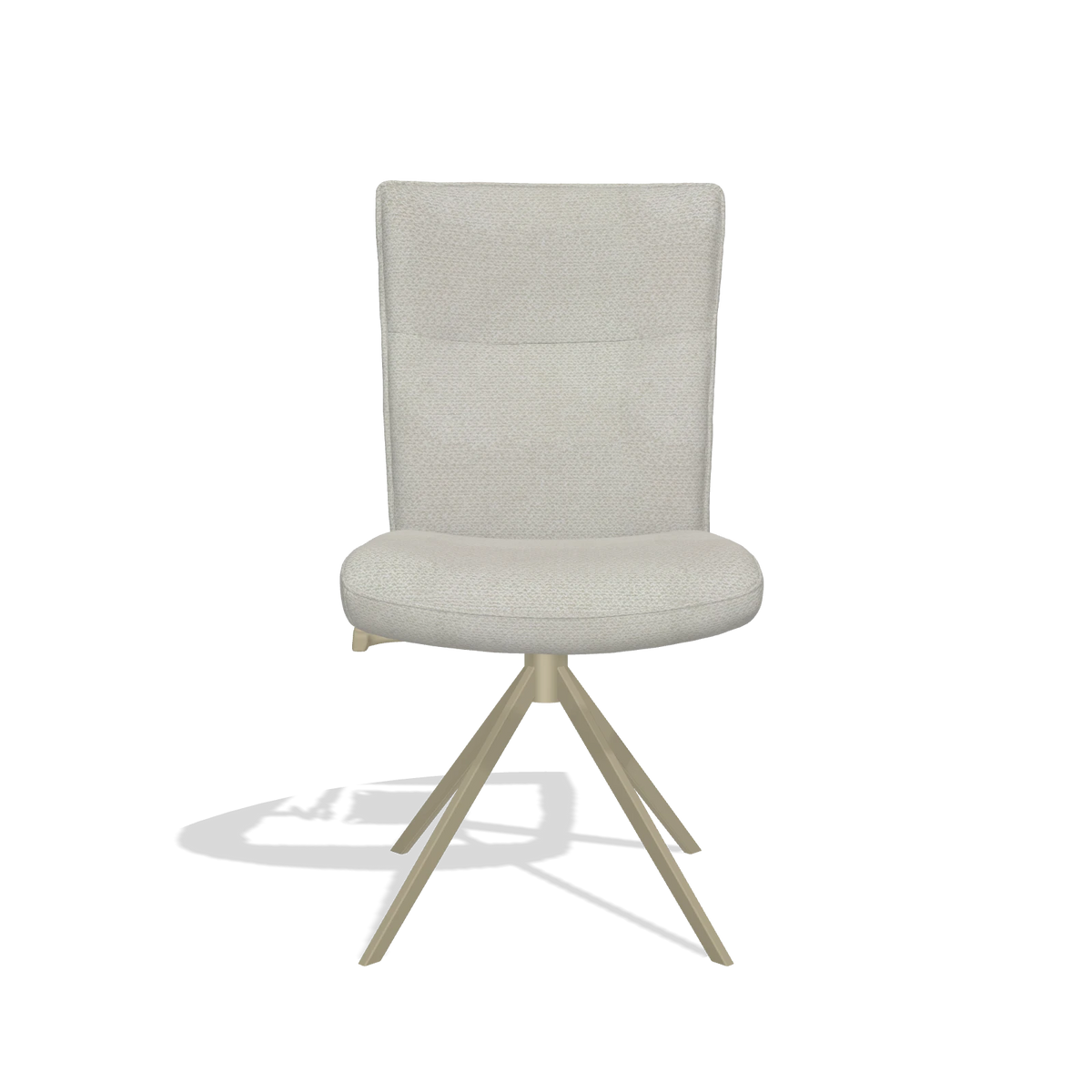 Dining Chair Monroe De Luxe 6606 in Rhythm 101 fabric (greige), champagne swivel base, front view