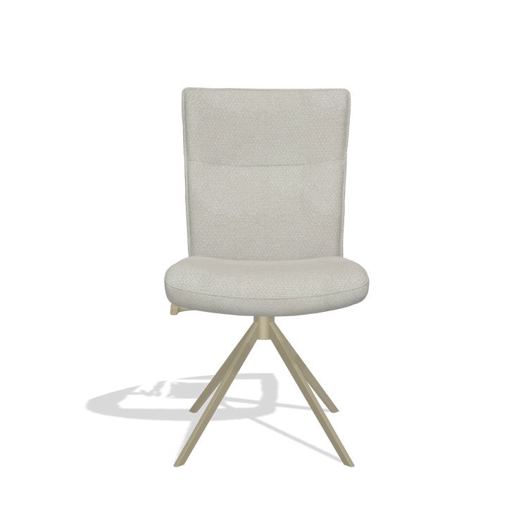 Dining Chair Monroe De Luxe 6606 in Rhythm 101 fabric (greige), champagne swivel base, front view