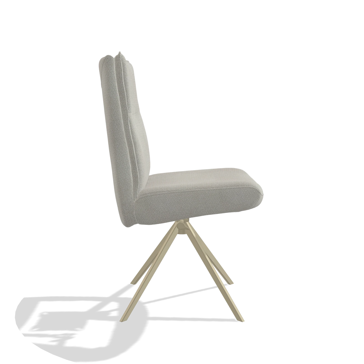 Dining Chair Monroe De Luxe 6606 in Rhythm 101 fabric (greige), champagne swivel base, side view