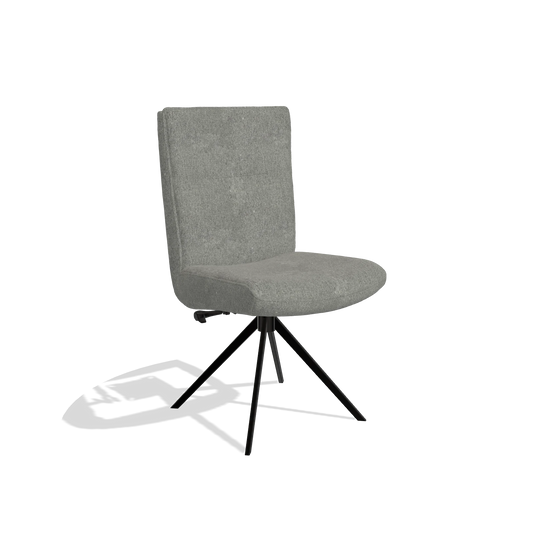 Dining Chair Monroe De Luxe 6606 in San Remo 802 fabric (taupe), black swivel base, angled view