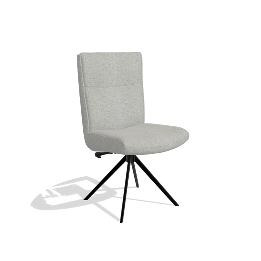 Dining Chair Monroe De Luxe 6606 in Sneak 05 fabric (greige), black swivel base, angled view