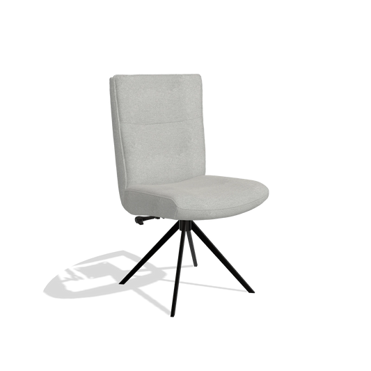 Dining Chair Monroe De Luxe 6606 in Sneak 110 fabric (greige), black swivel base, angled view