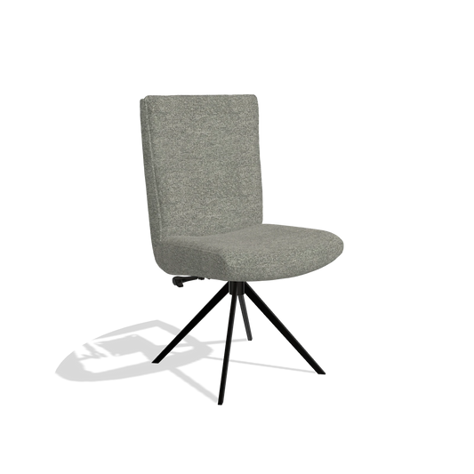 Dining Chair Monroe De Luxe 6606 in Sneak 149 fabric (taupe), black swivel base, angled view