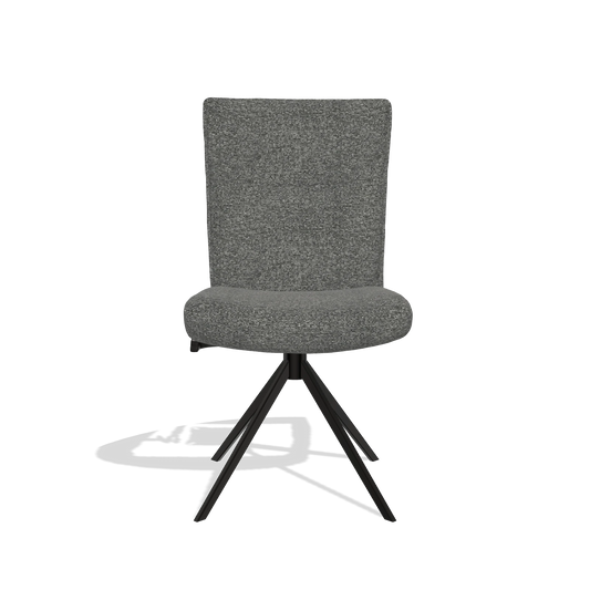 Dining Chair Monroe De Luxe 6606 in Sneak 65 fabric (dark grey), black swivel base, front view