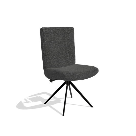 Dining Chair Monroe De Luxe 6606 in Sneak 67 fabric (black), black swivel base, angled view