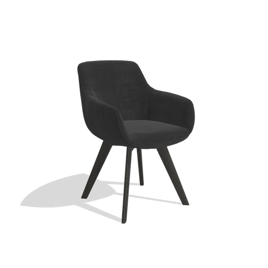 Esszimmerstuhl Odille 6578 in Stoff Adore 67 (Schwarz), Beine in Tabak, Schrägansicht