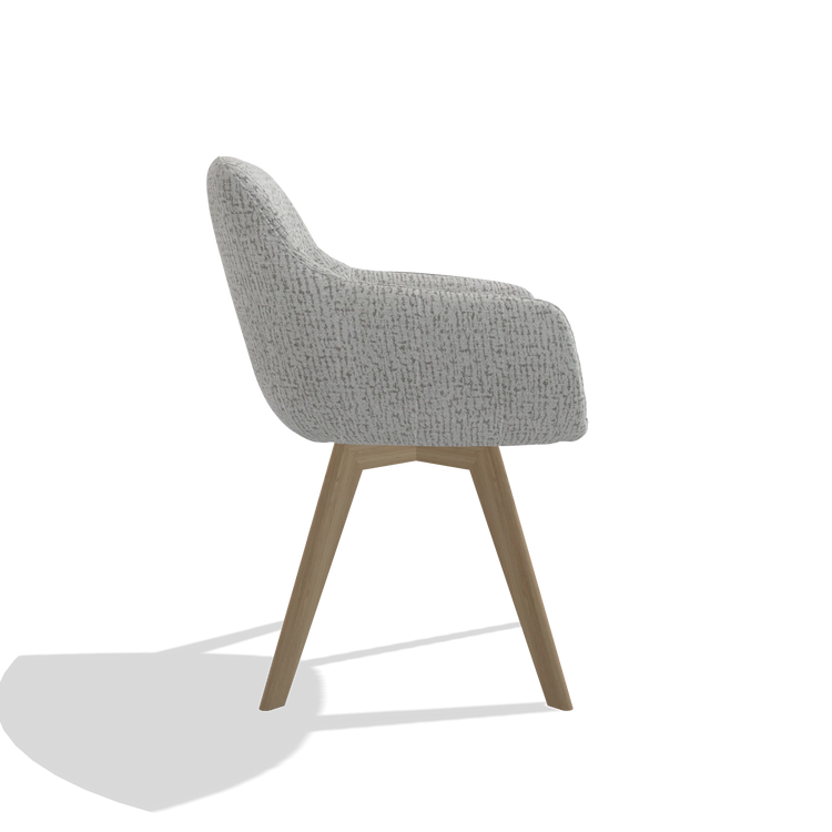 Silla de comedor Odille 6578 en tela Horta 106 (gris claro), patas en natural, vista lateral