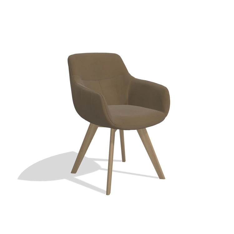 Silla de comedor Odille 6578 en Piel A802 (oliva), patas en natural, vista en ángulo
