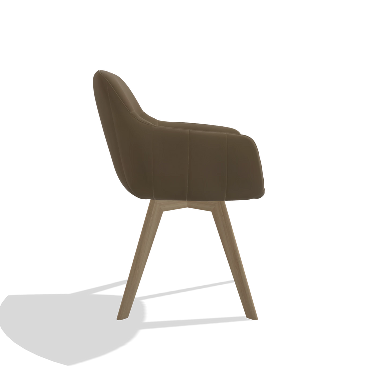 Silla de comedor Odille 6578 en Piel A802 (oliva), patas en natural, vista lateral